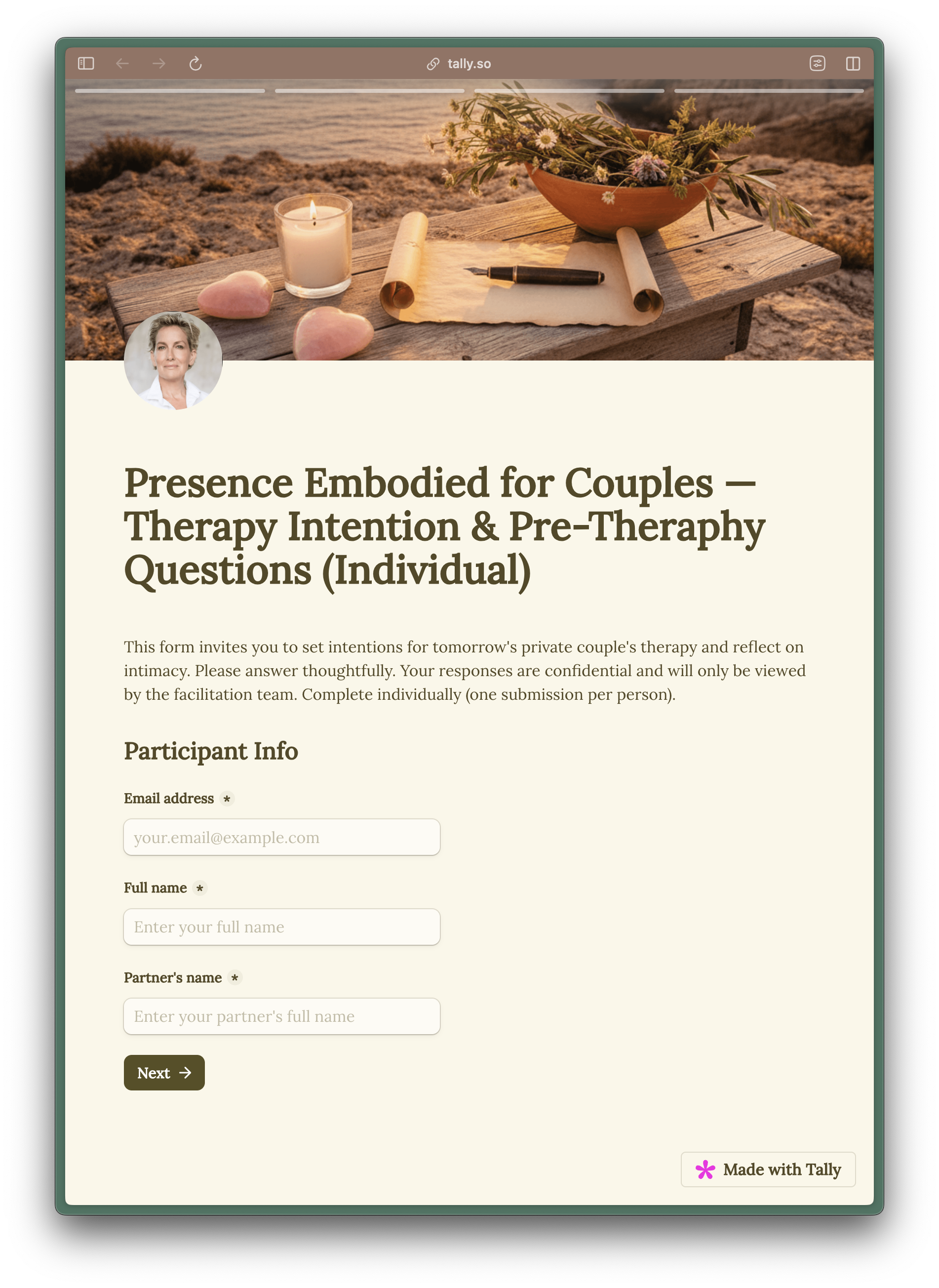 Professional therapy form created with Respira Forms Pro